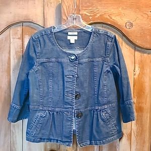 Christopher & Banks short, denim jacket with 3/4 length sleeves and peplum hem.